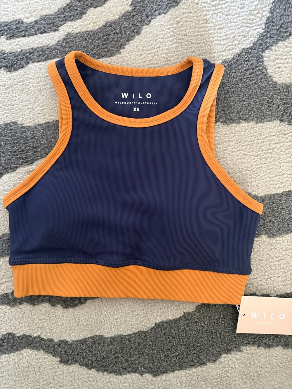 Wilo Navy and Orange Racerback Crop Bra